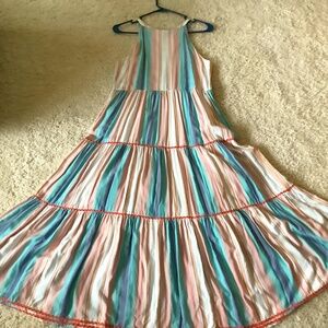 MATILDA JANE MAXI DRESS sz S Tassel tie front Pastel colors, tiered lined skirt
